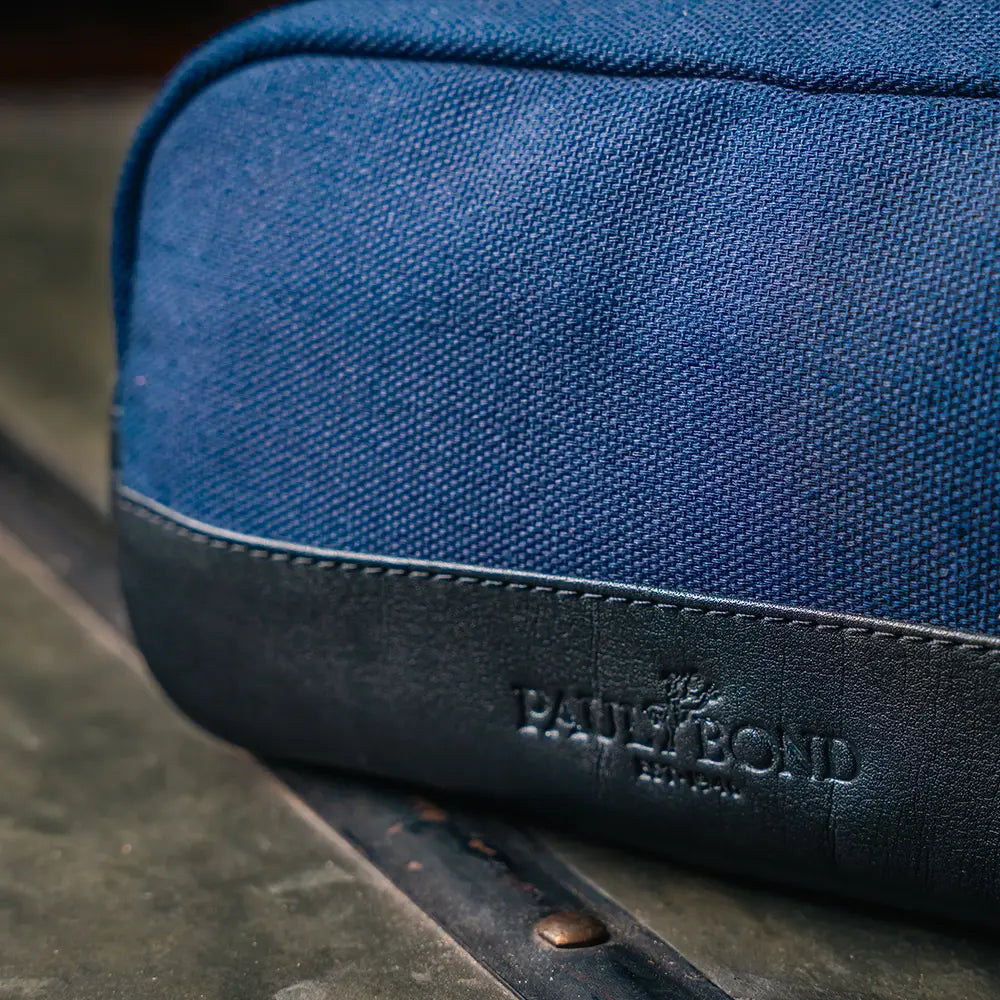 Travel Organizer Bag | Blue Canvas & Black Bovine Leather